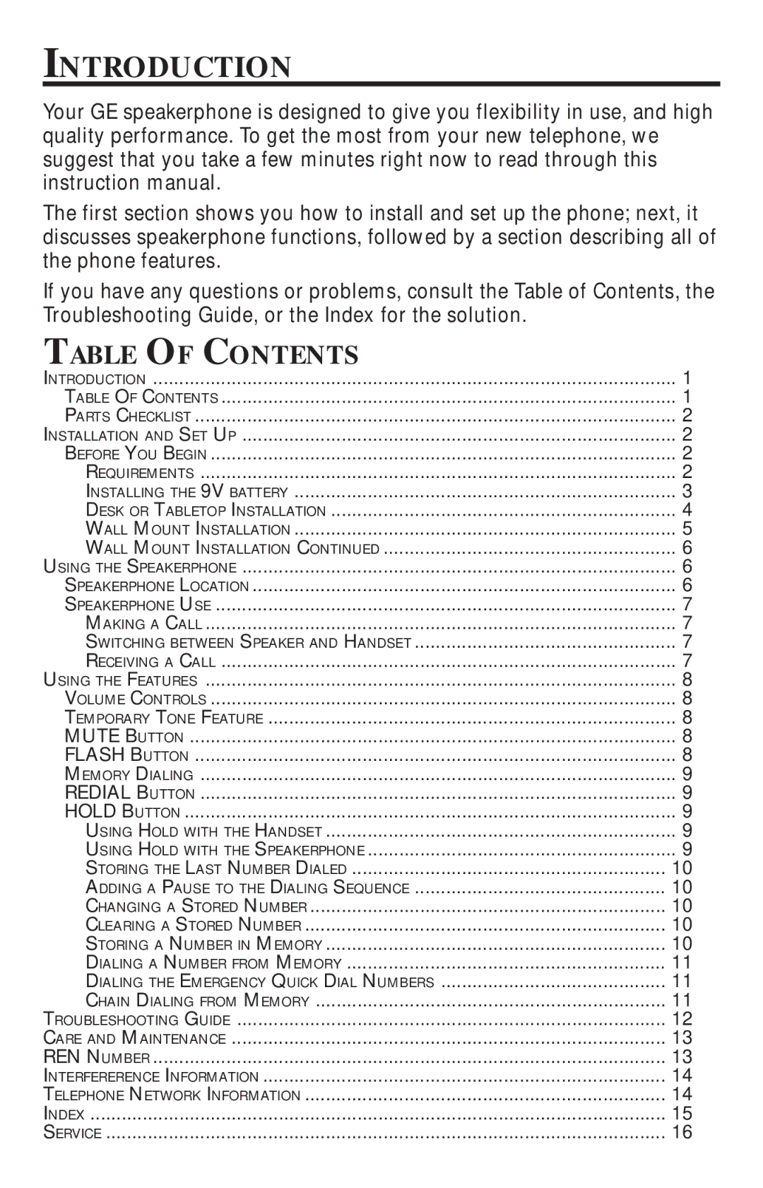 GE 15-Feb manual Introduction, Table of Contents 