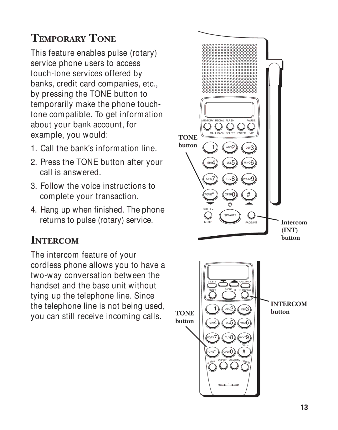 GE 15362520 manual Temporary Tone, Intercom 