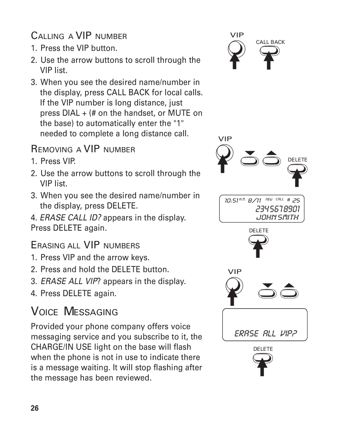 GE 15362520 manual Erase Call ID? appears in the display. Press Delete again, Voice Messaging 