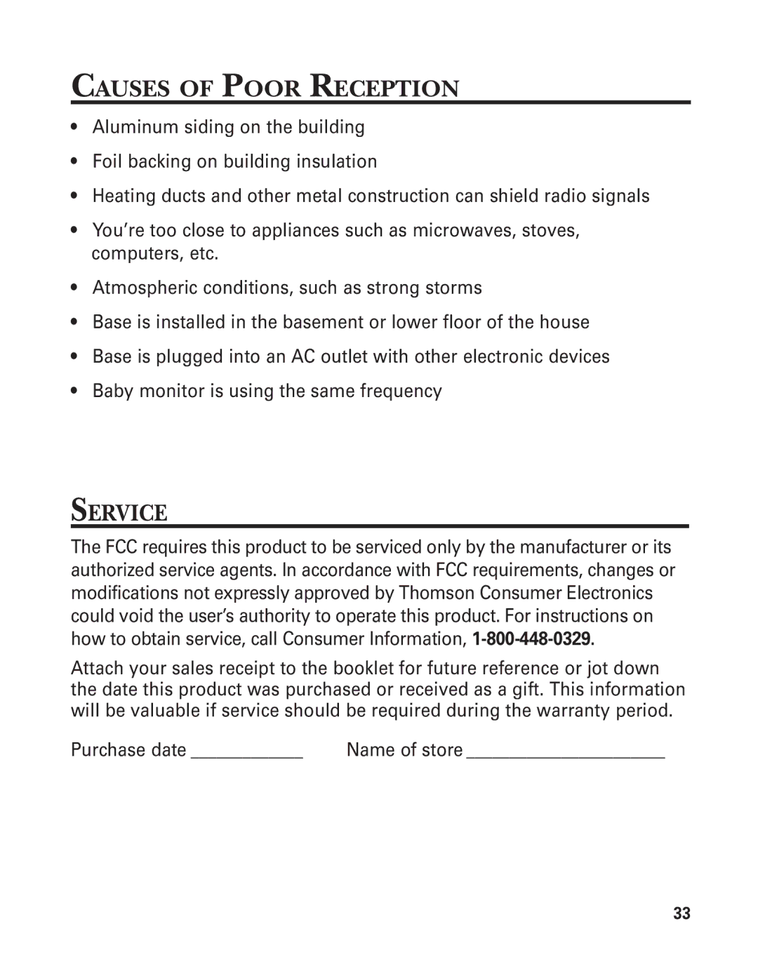 GE 15362520 manual Causes of Poor Reception, Service 