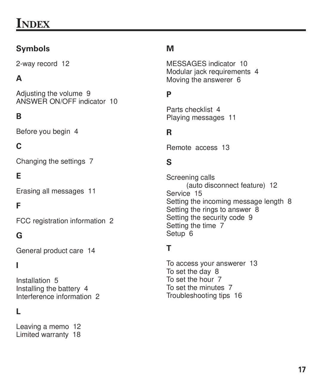 GE 15380380 manual Index, Symbols 