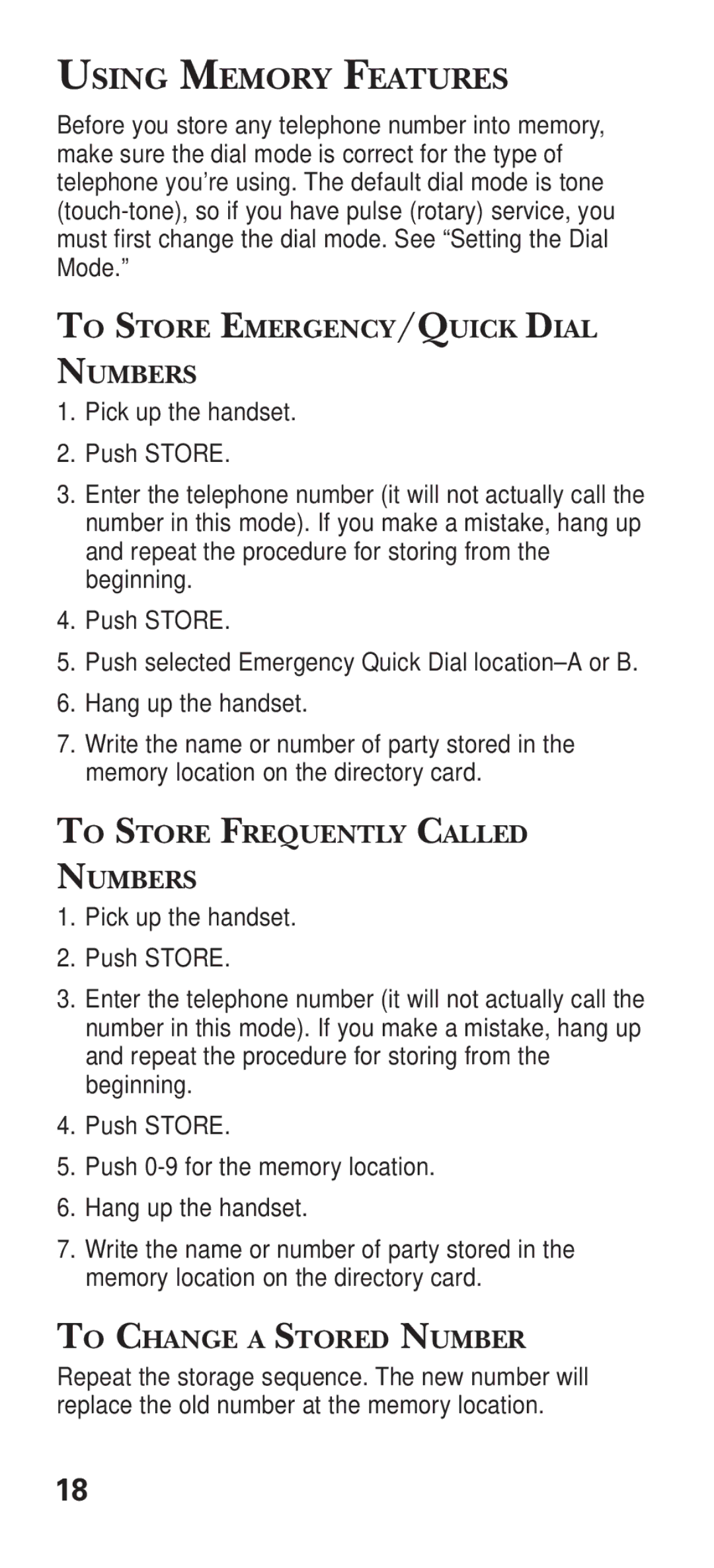 GE 15381860 manual Using Memory Features, To Store EMERGENCY/QUICK Dial Numbers, To Store Frequently Called Numbers 