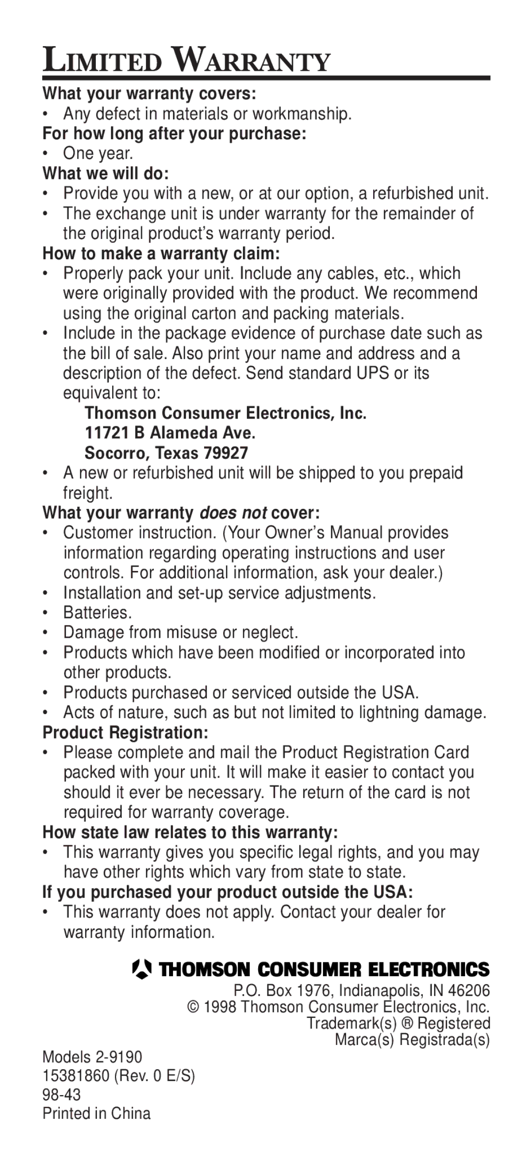 GE 15381860 manual Limited Warranty, What we will do 