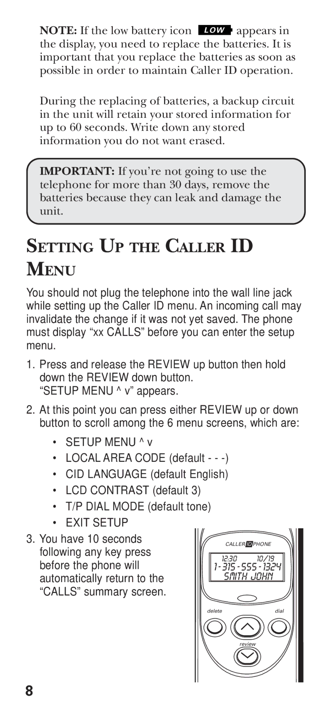 GE 15381860 manual Setting UP the Caller ID Menu, Exit Setup 