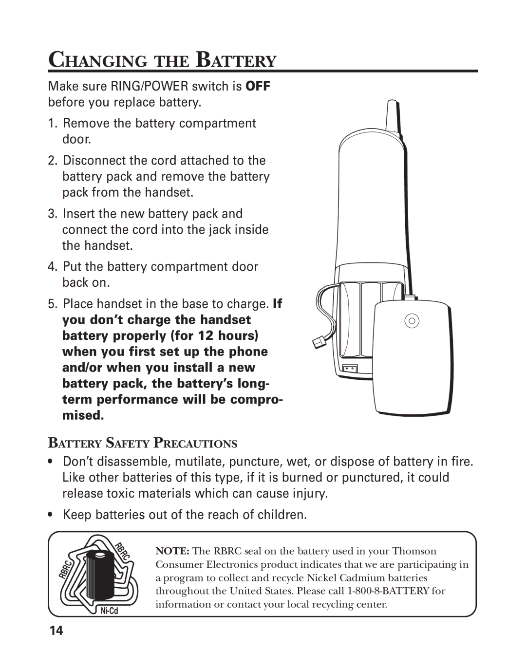 GE 15432970 manual Changing the Battery 