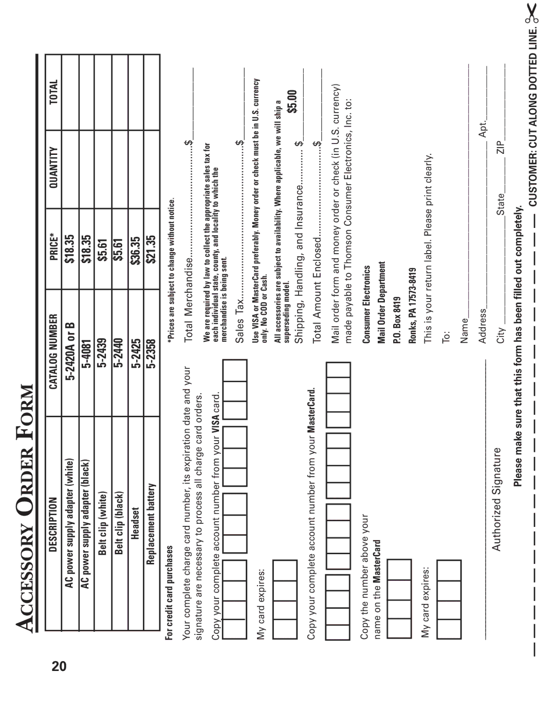 GE 15432970 manual Accessory Order Form, 2358 $21.35 