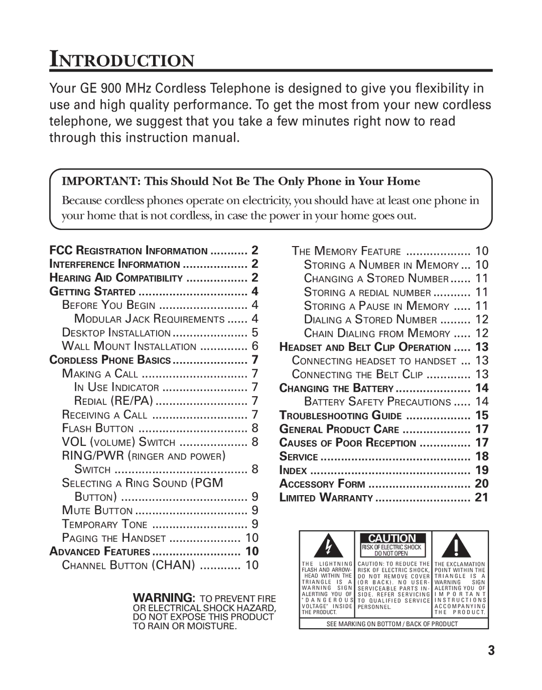 GE 15432970 manual Introduction, Important This Should Not Be The Only Phone in Your Home 