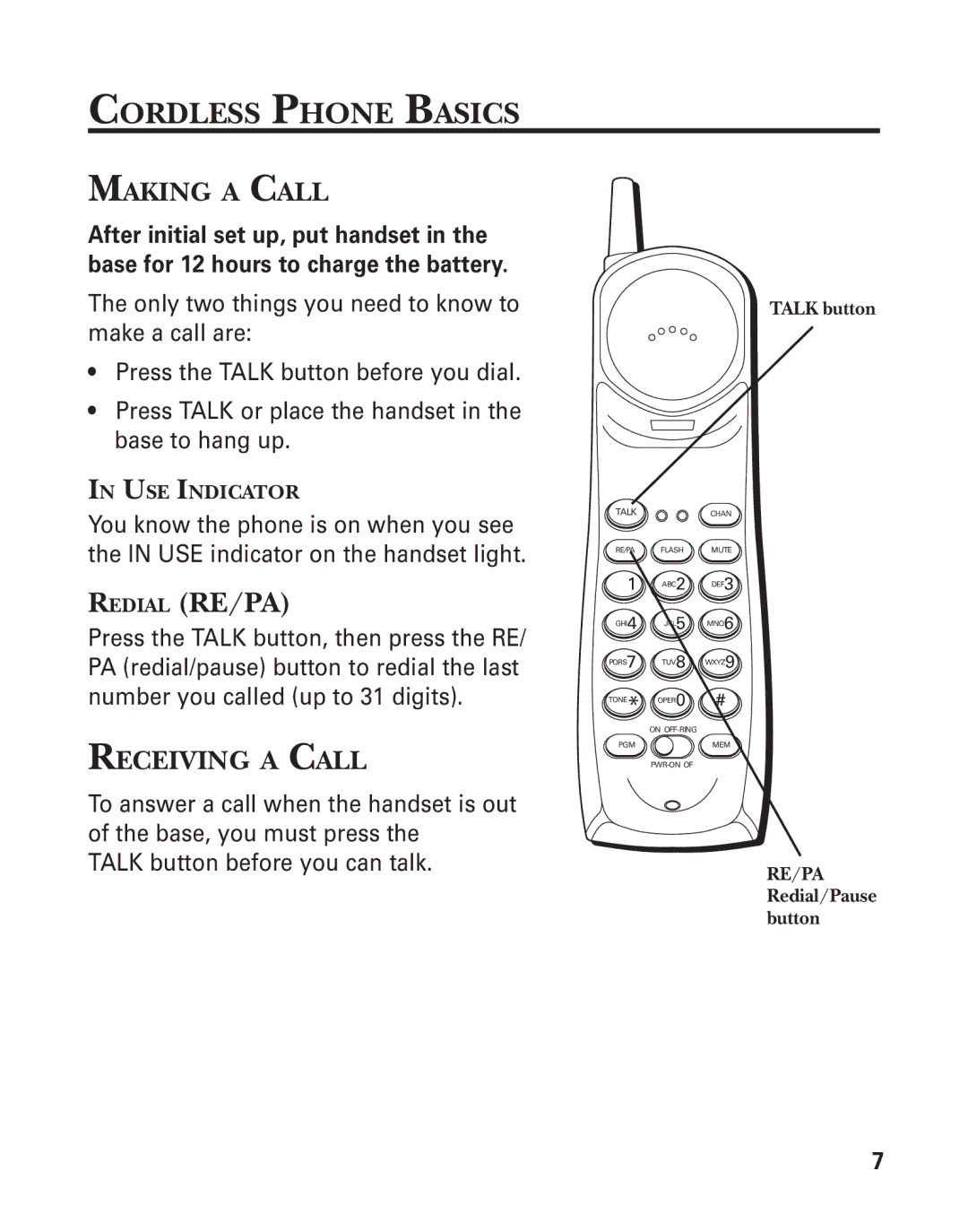 GE 15432970 manual Cordless Phone Basics, Making a Call, Receiving a Call 