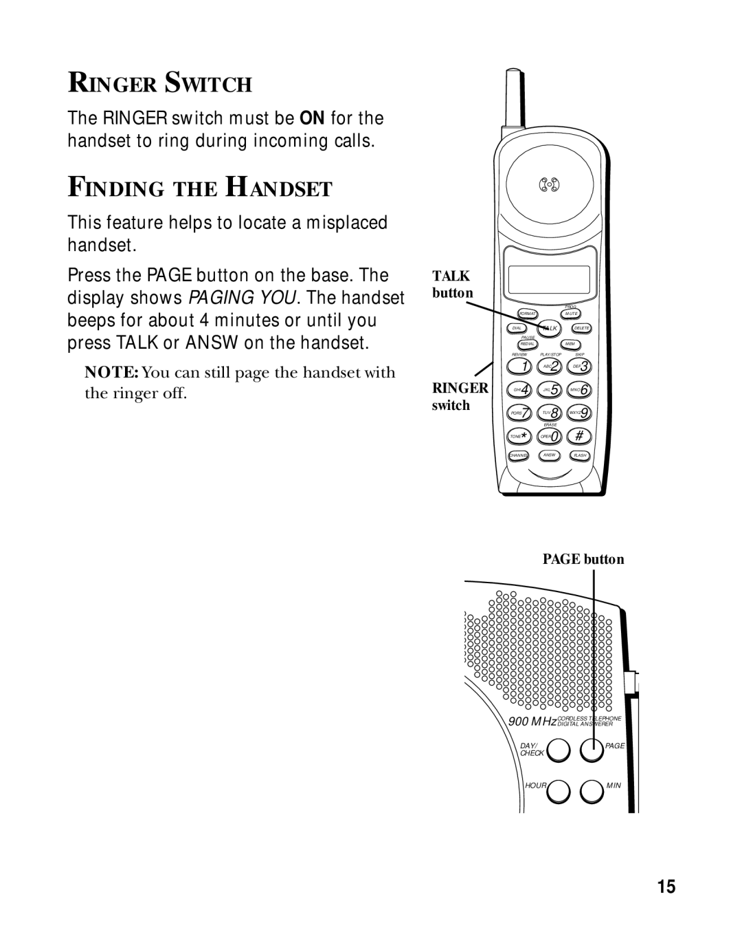 GE 15433020 manual Ringer Switch, Finding the Handset 