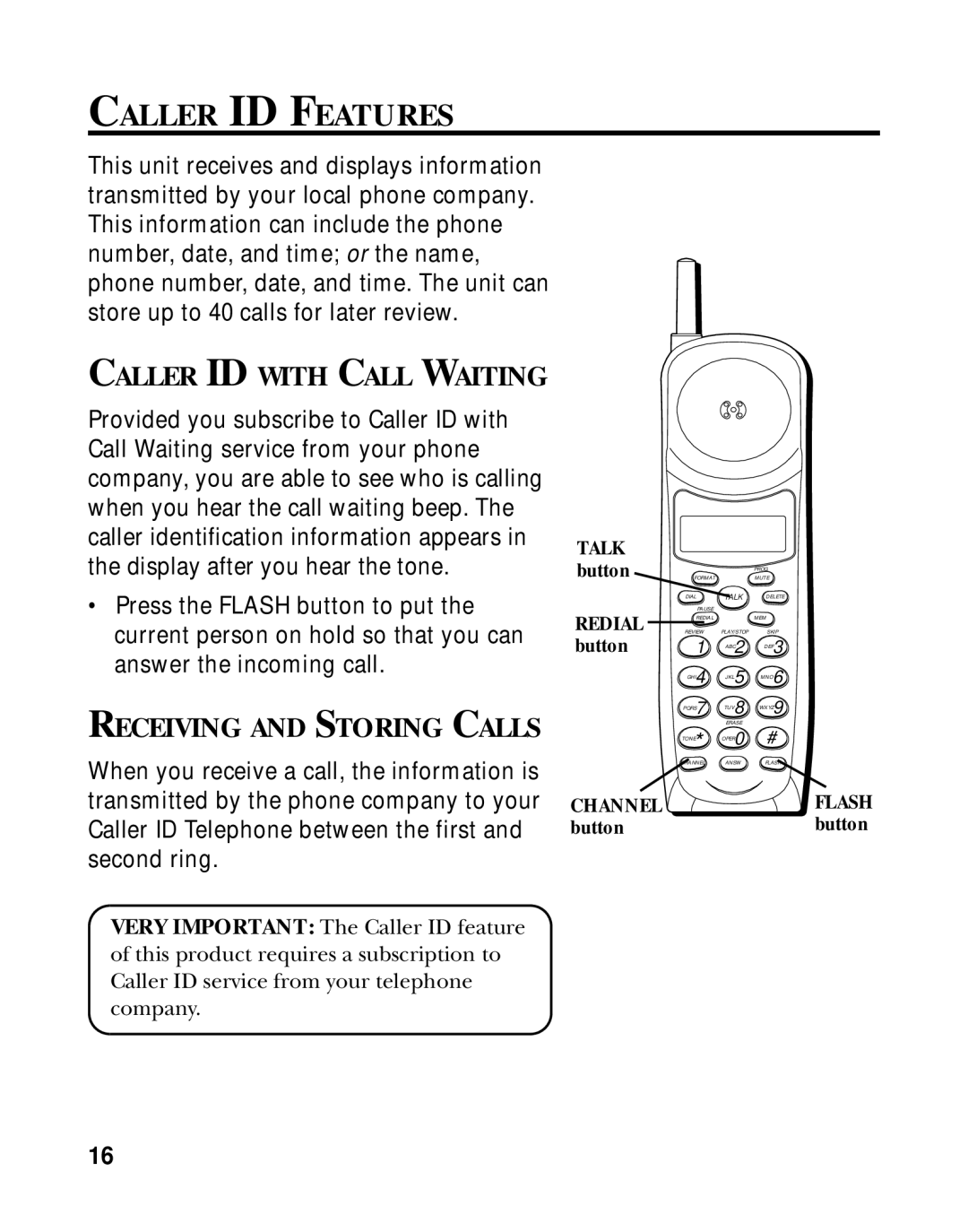 GE 15433020 manual Caller ID Features, Receiving and Storing Calls 