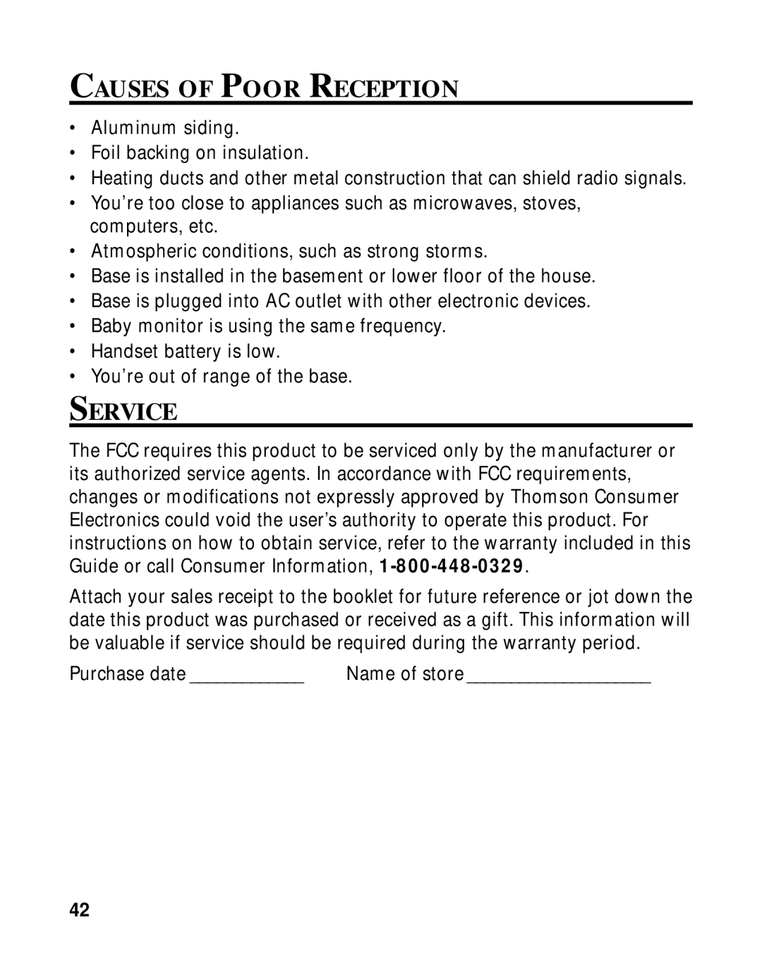 GE 15433020 manual Causes of Poor Reception, Service 