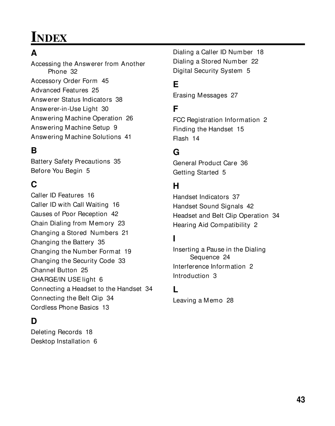 GE 15433020 manual Index 