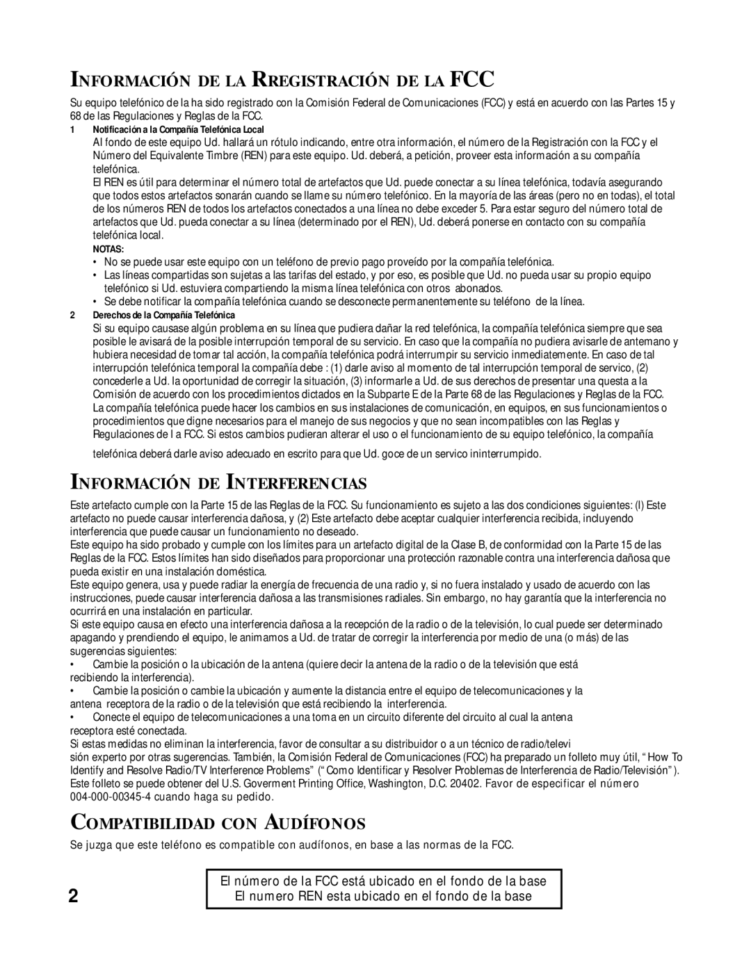 GE 15433020 manual Información DE LA Rregistración DE LA FCC 