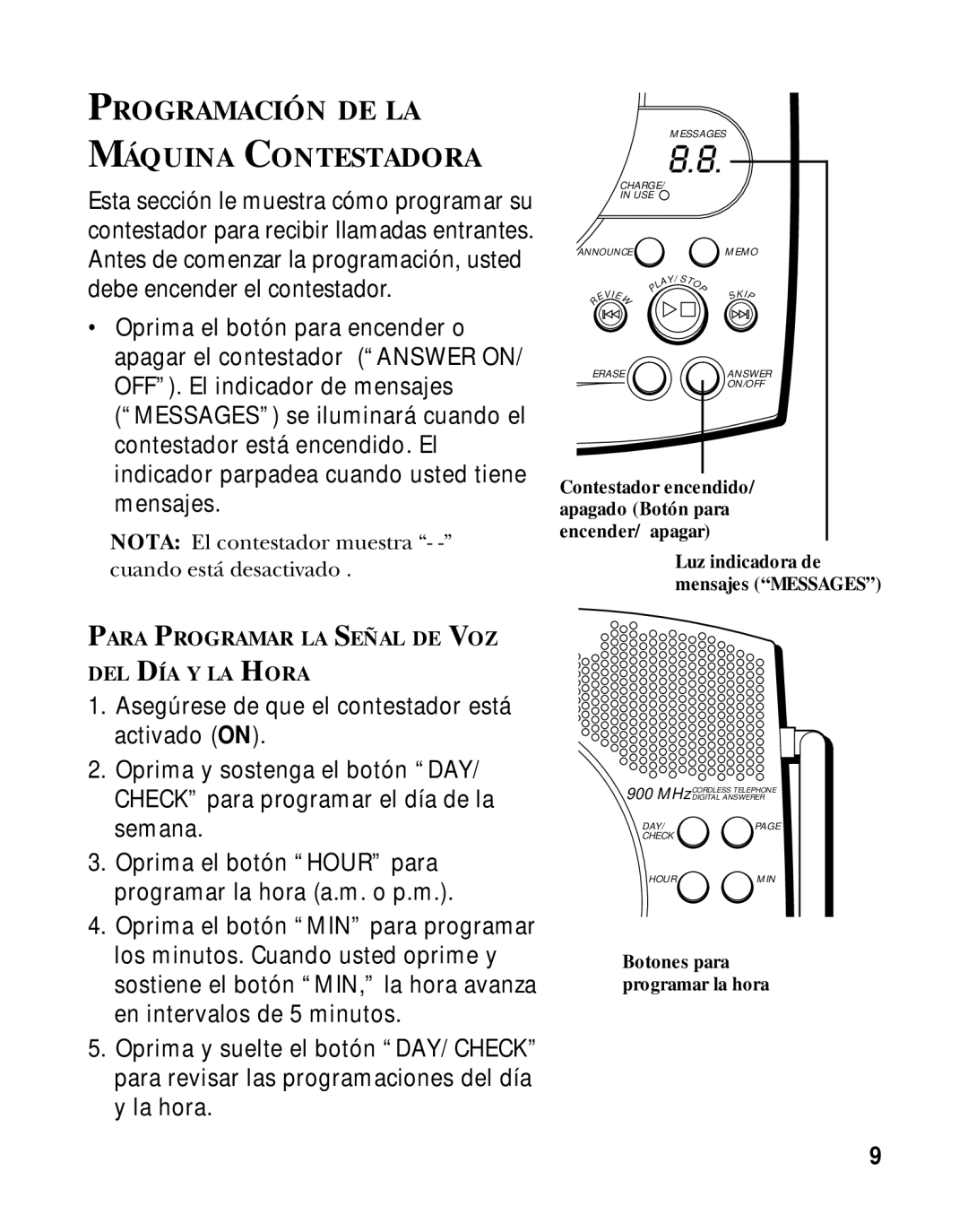 GE 15433020 manual Programación DE LA Máquina Contestadora 