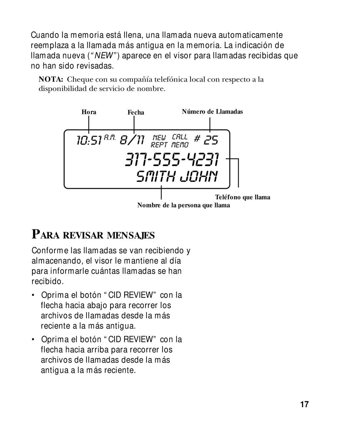 GE 15433020 manual Para Revisar Mensajes 