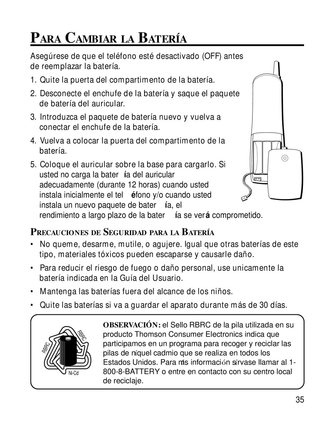 GE 15433020 manual Para Cambiar LA Batería 