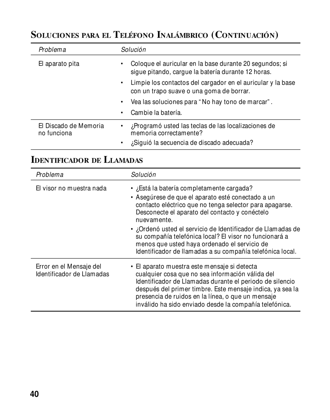 GE 15433020 manual Soluciones Para EL Teléfono Inalámbrico Continuación 