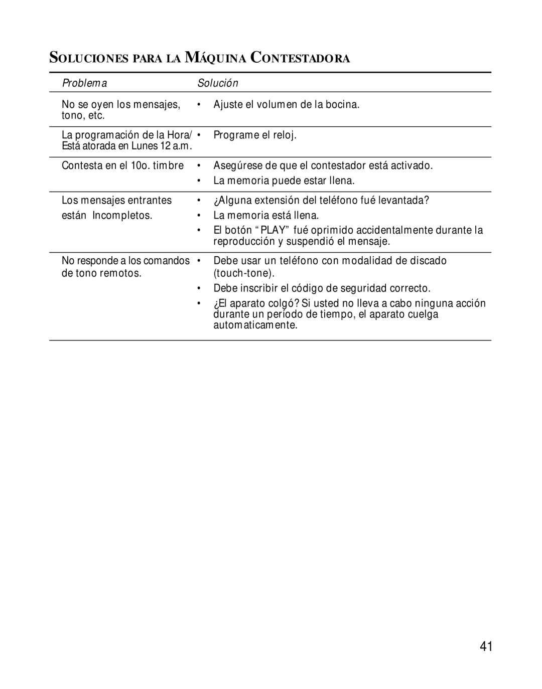 GE 15433020 manual Soluciones Para LA Máquina Contestadora 