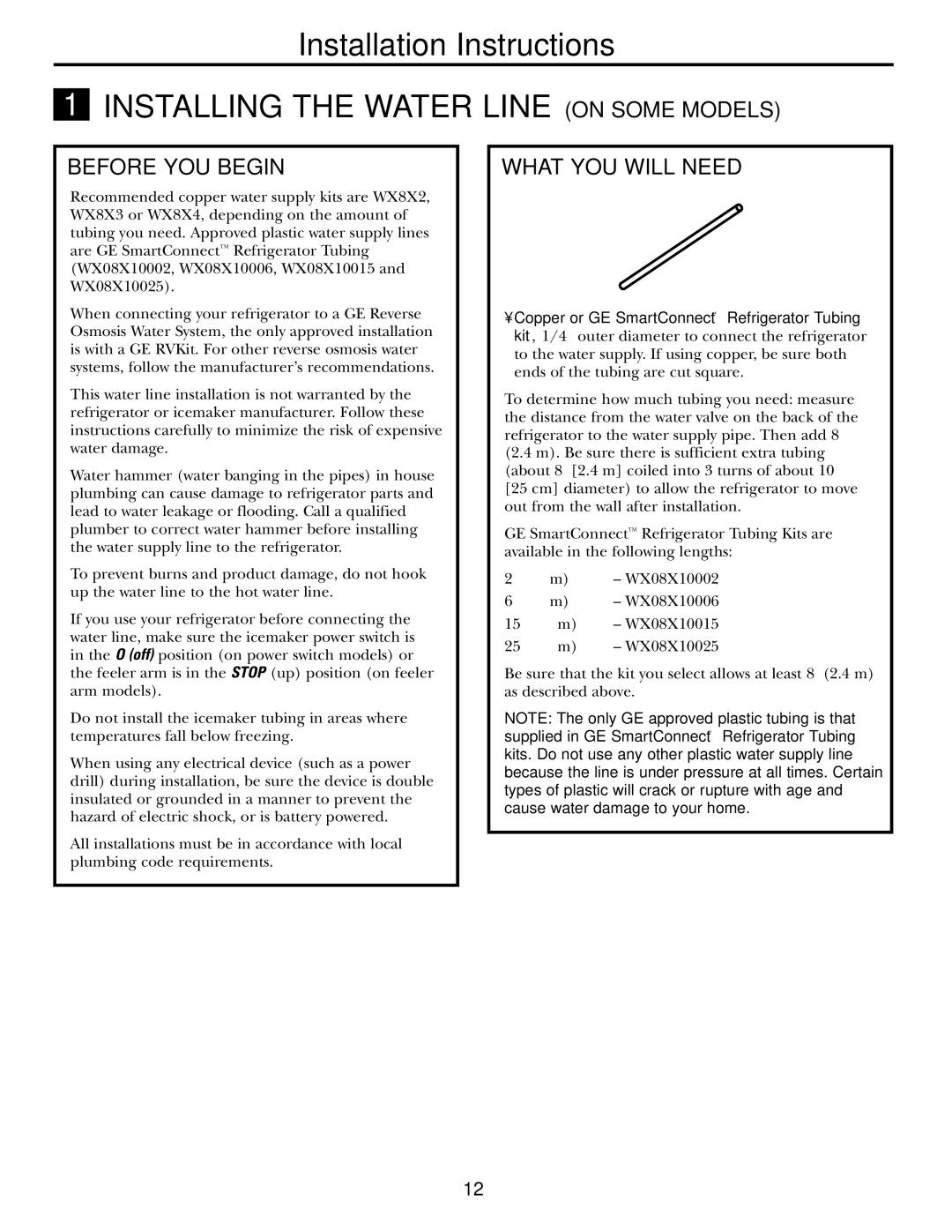 GE 16, 17, 18 operating instructions Installing the Water Line on Some Models, Before YOU Begin, What YOU will Need 