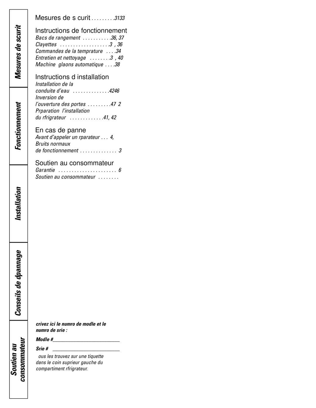 GE 16, 17, 18 operating instructions En cas de panne 