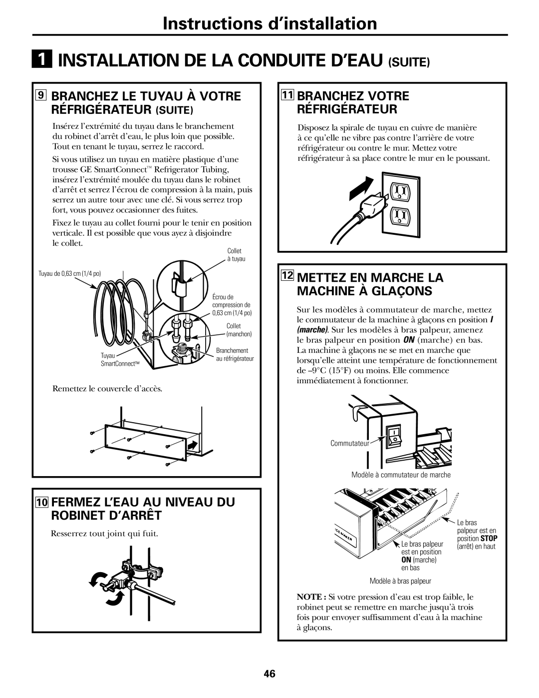 GE 16, 17, 18 operating instructions Branchez Votre Réfrigérateur, Fermez L’EAU AU Niveau DU Robinet D’ARRÊT 