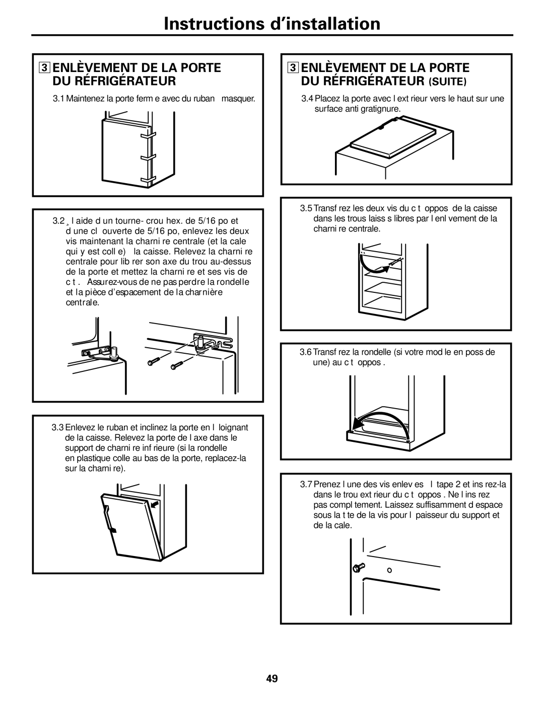 GE 16, 17, 18 operating instructions Enlèvement DE LA Porte DU Réfrigérateur 