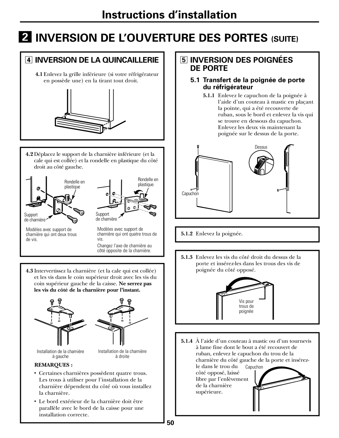 GE 16, 17, 18 operating instructions Inversion DE LA Quincaillerie, Inversion DES Poignées DE Porte 