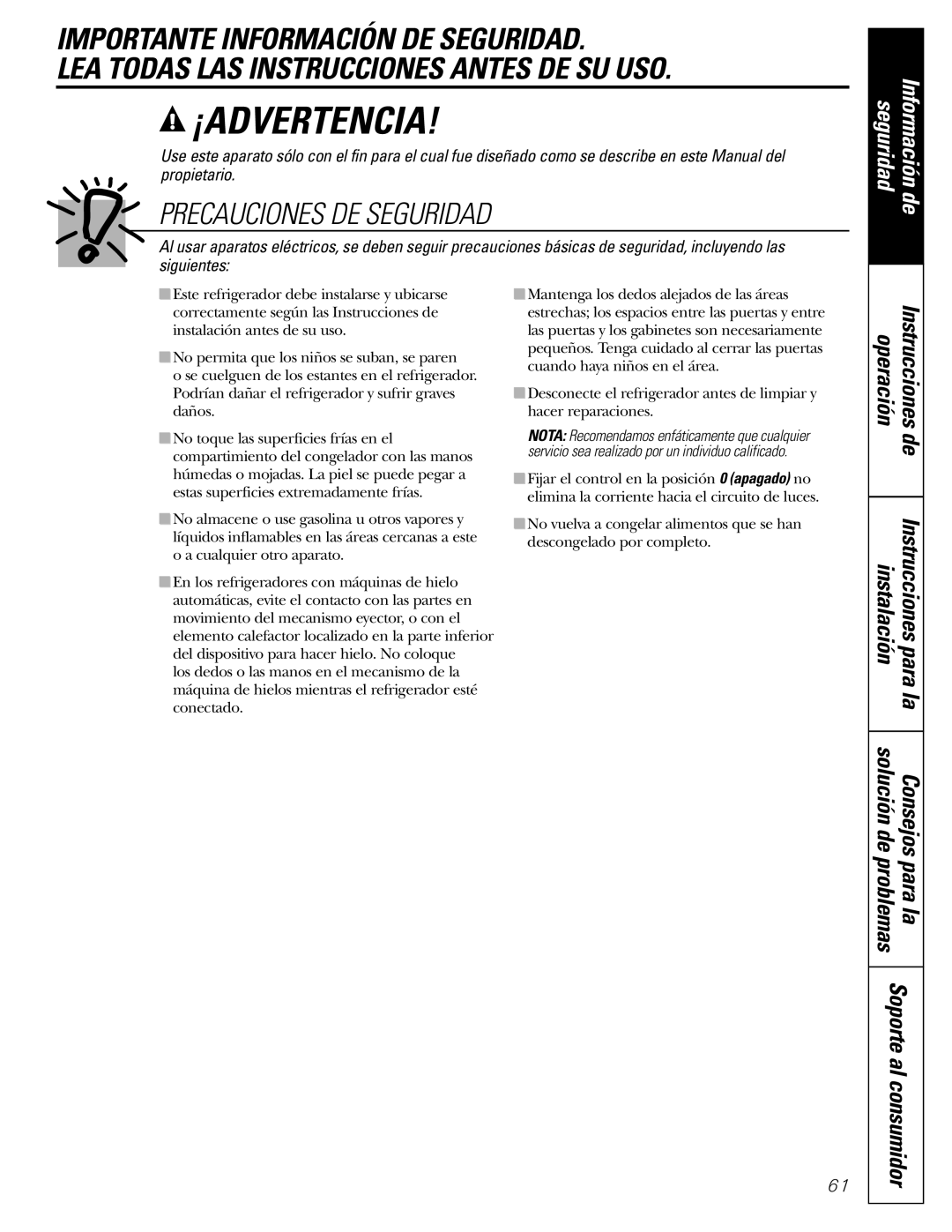 GE 16, 17, 18 operating instructions Instrucciones para 