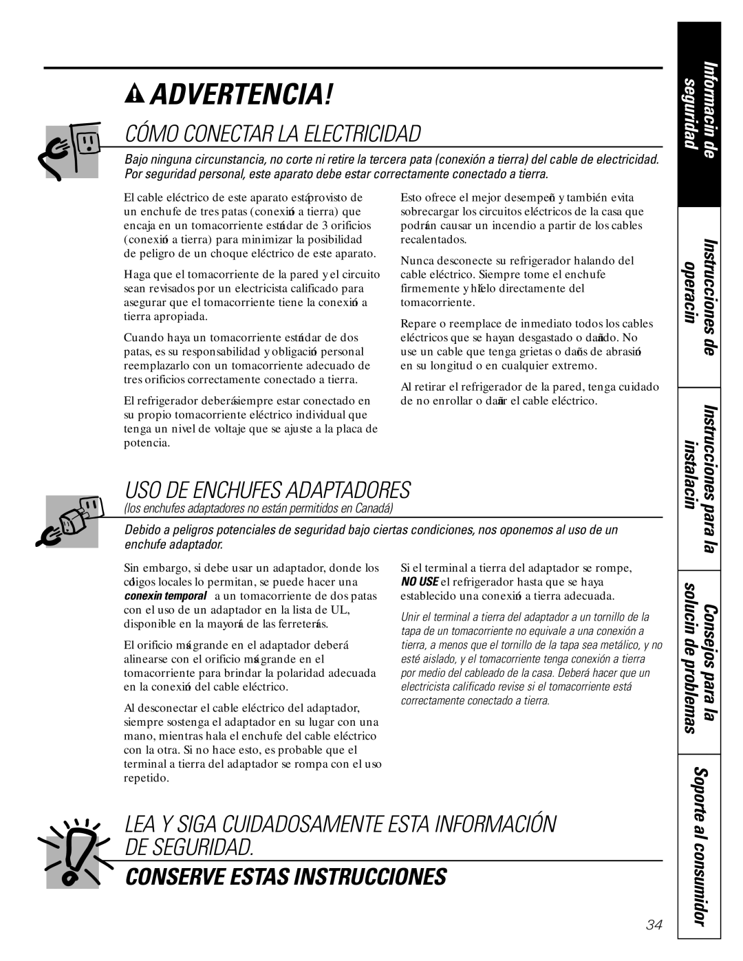 GE 16, 17, 18 operating instructions Al consumidor, Soporte 