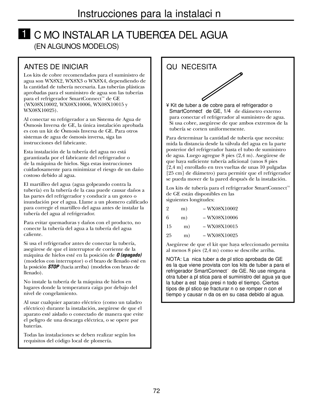 GE 16, 17, 18 operating instructions Cómo Instalar LA Tubería DEL Agua, EN Algunos Modelos Antes DE Iniciar, QUÉ Necesita 