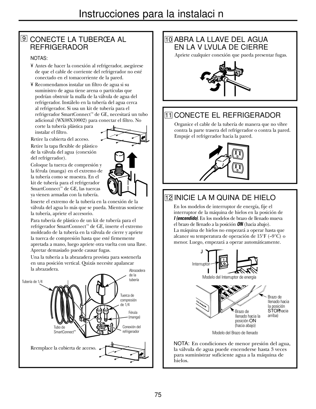 GE 16, 17, 18 Conecte LA Tubería AL Refrigerador, Conecte EL Refrigerador, Inicie LA Máquina DE Hielo 