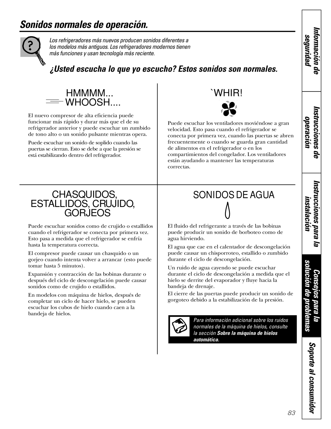 GE 16, 17, 18 Sonidos normales de operación, ¿Usted escucha lo que yo escucho? Estos sonidos son normales 