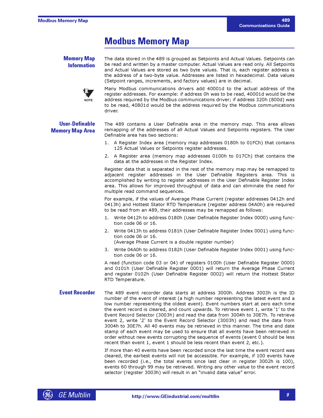 GE 1601-0149-A2 manual Memory Map Information, Event Recorder 