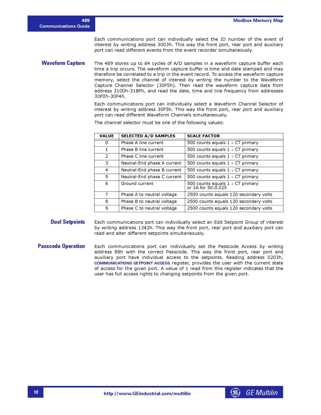 GE 1601-0149-A2 manual Waveform Capture Dual Setpoints Passcode Operation 