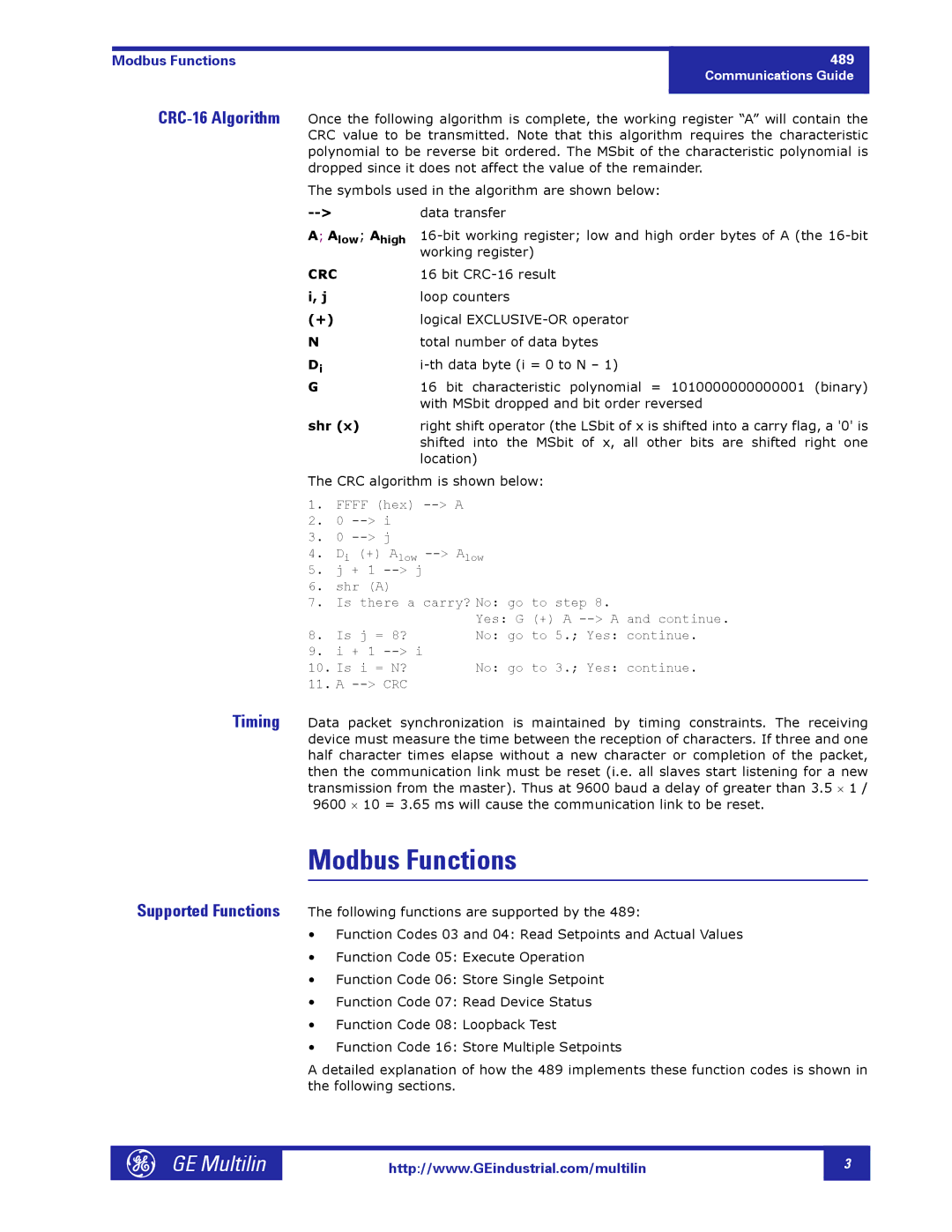 GE 1601-0149-A2 manual Modbus Functions 