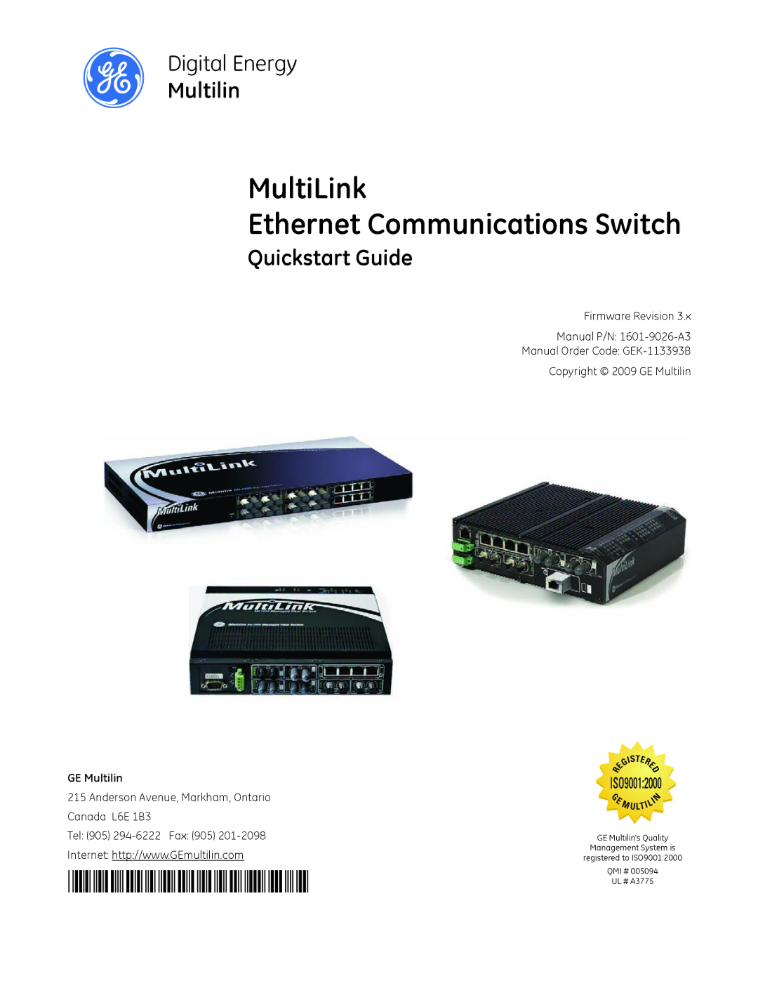 GE 1601-9026-A3 quick start Multilin, Quickstart Guide 