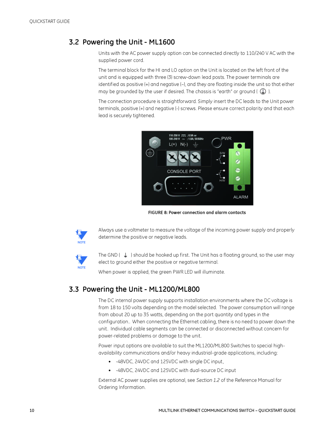 GE 1601-9026-A3 quick start Powering the Unit ML1600, Powering the Unit ML1200/ML800 