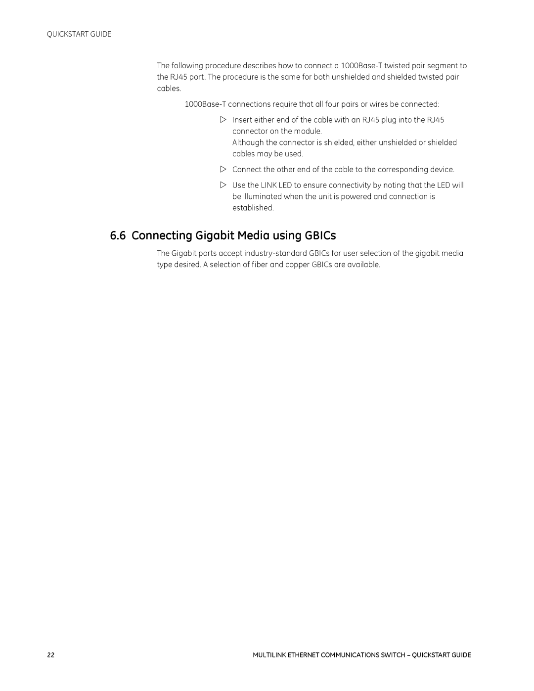GE 1601-9026-A3 quick start Connecting Gigabit Media using GBICs 
