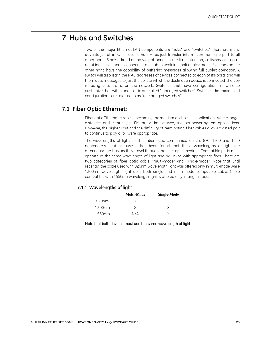 GE 1601-9026-A3 quick start Hubs and Switches, Fiber Optic Ethernet, Wavelengths of light 