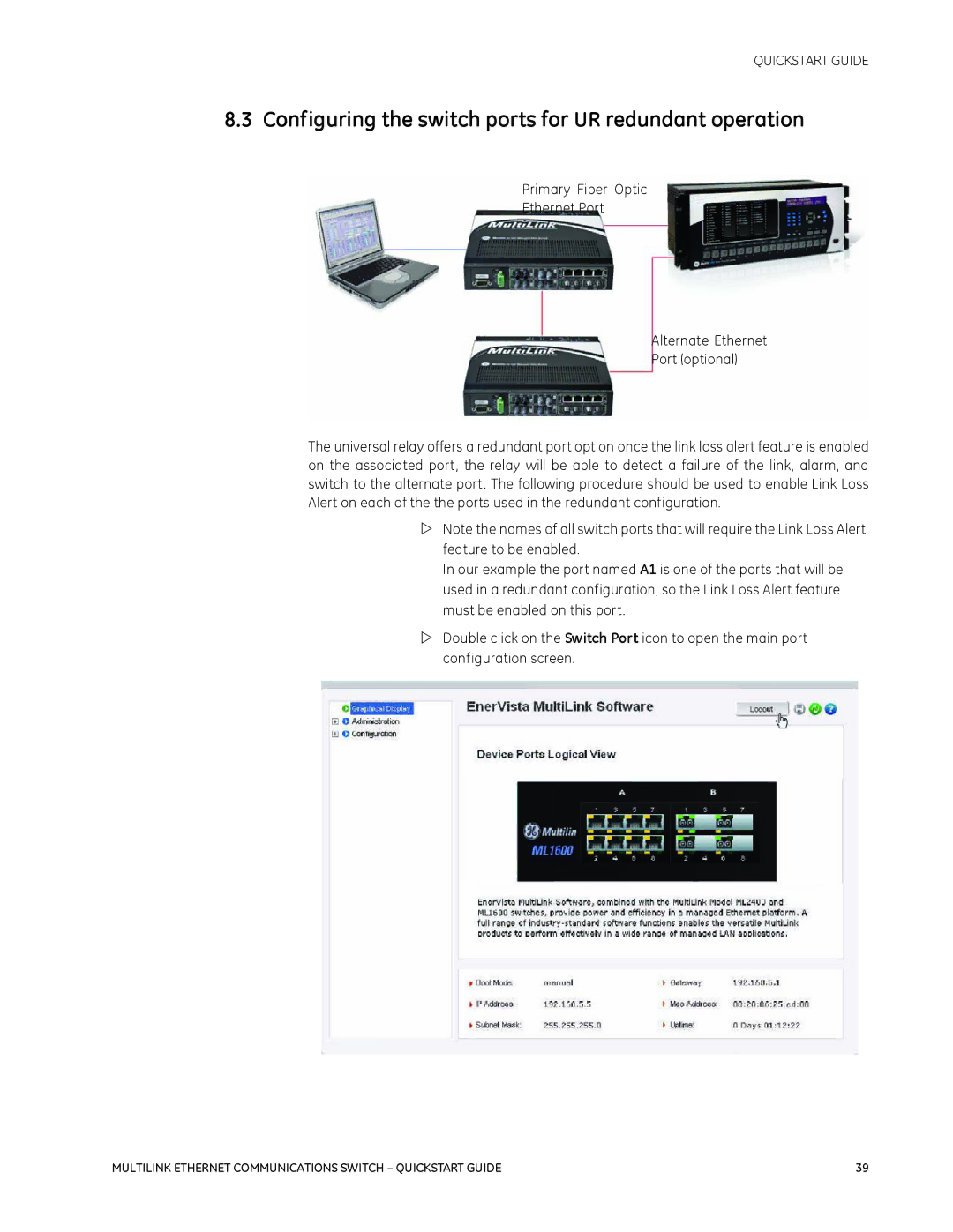 GE 1601-9026-A3 quick start Configuring the switch ports for UR redundant operation 