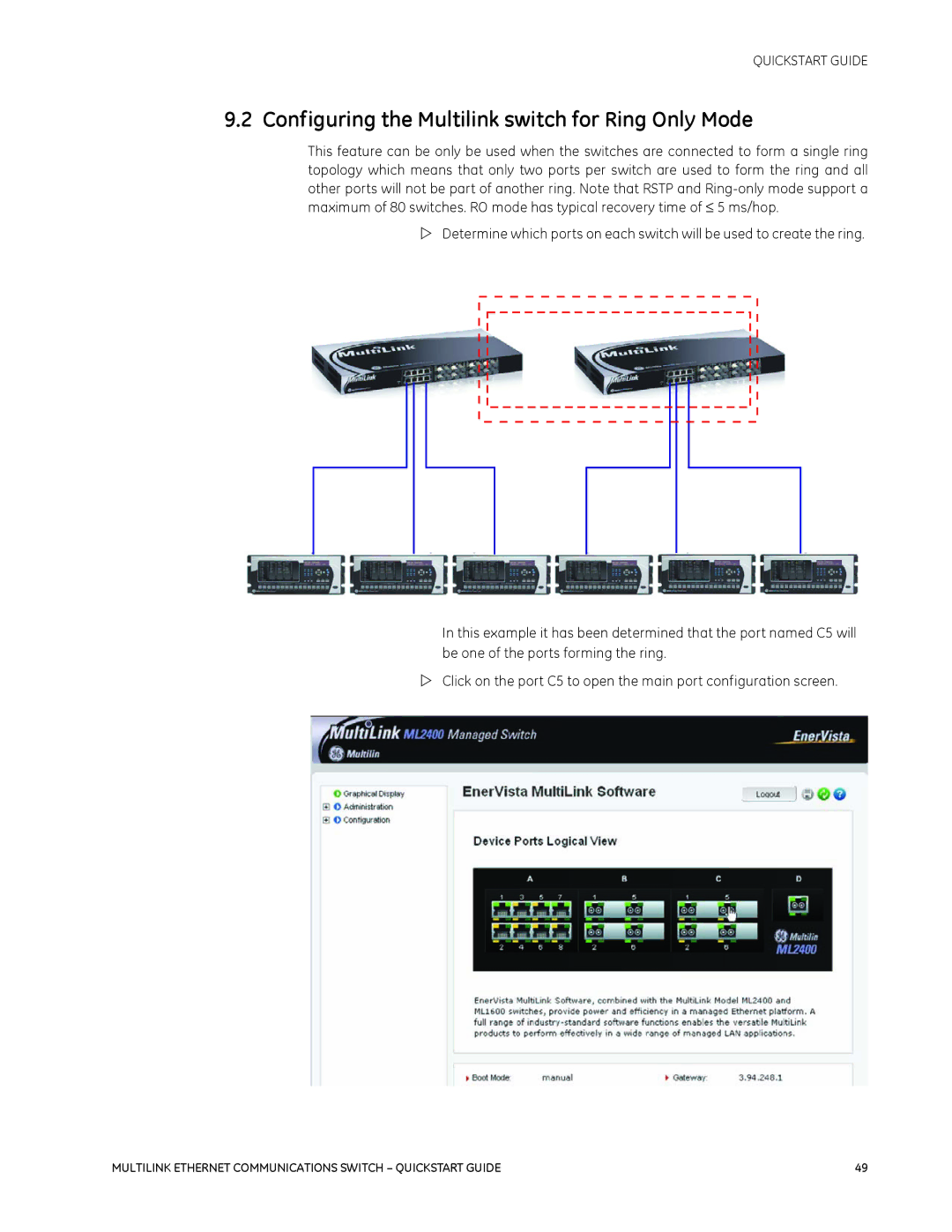 GE 1601-9026-A3 quick start Configuring the Multilink switch for Ring Only Mode 