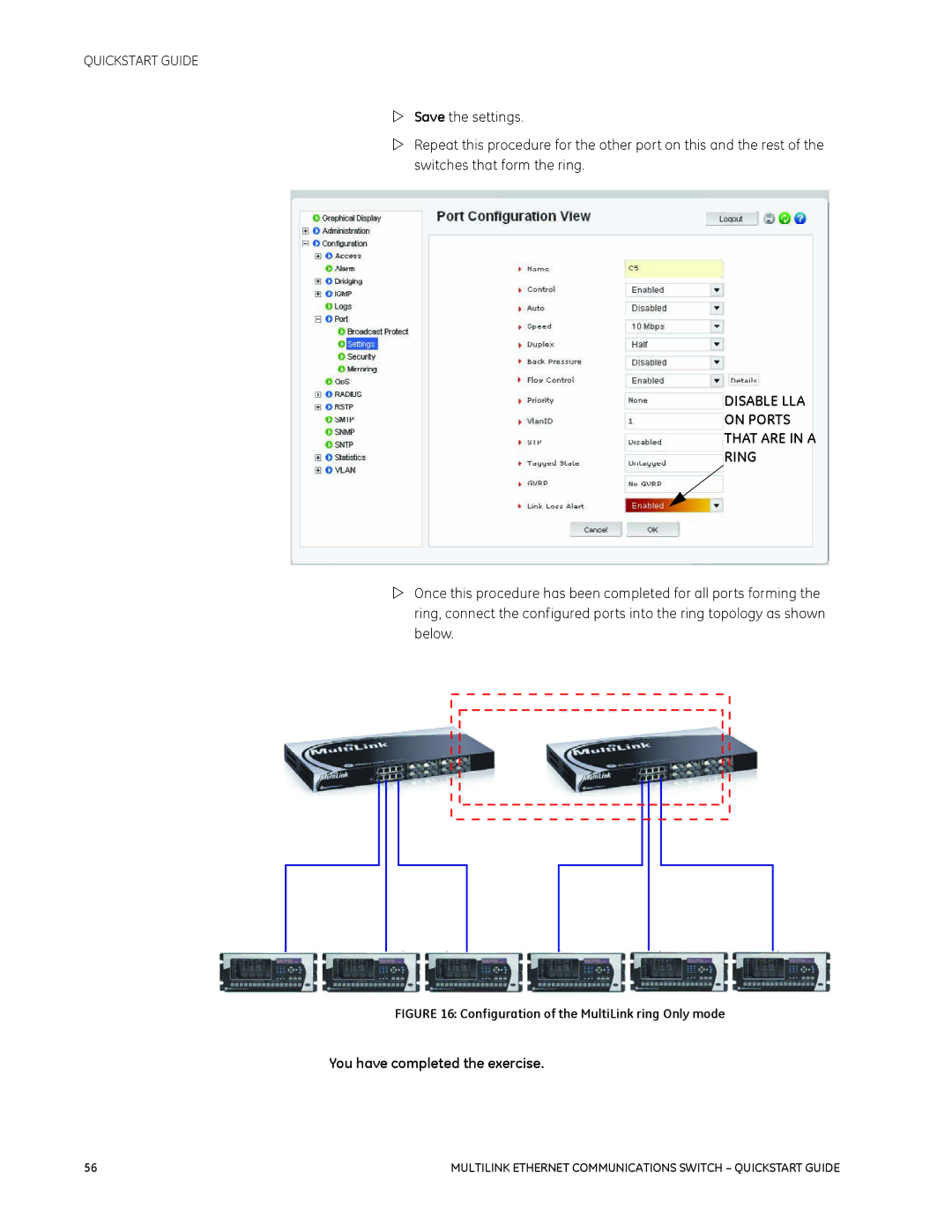 GE 1601-9026-A3 quick start Disable LLA On Ports That are in a Ring 