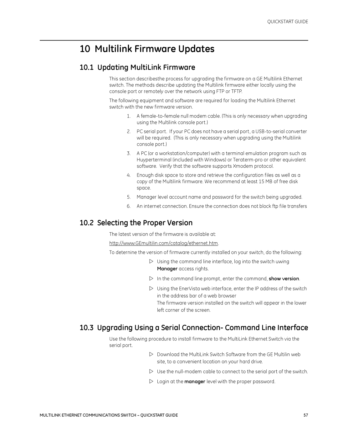 GE 1601-9026-A3 quick start Multilink Firmware Updates, Updating MultiLink Firmware, Selecting the Proper Version 