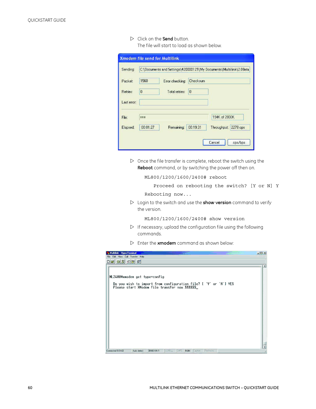 GE 1601-9026-A3 quick start ML800/1200/1600/2400# show version 