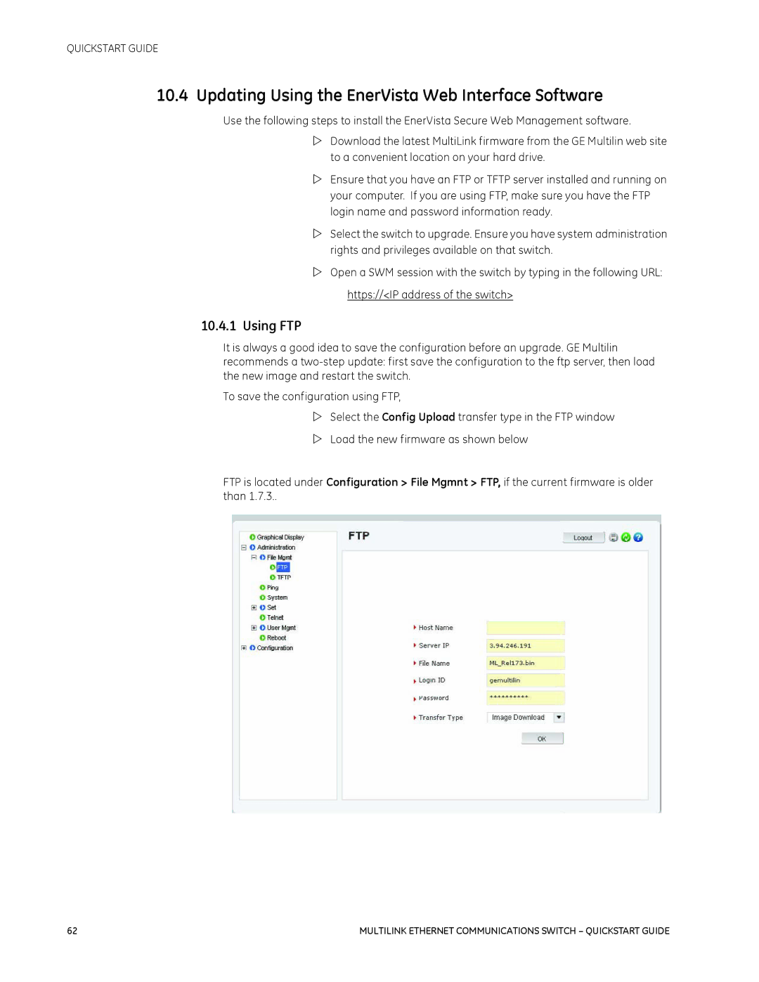 GE 1601-9026-A3 quick start Updating Using the EnerVista Web Interface Software, Using FTP 