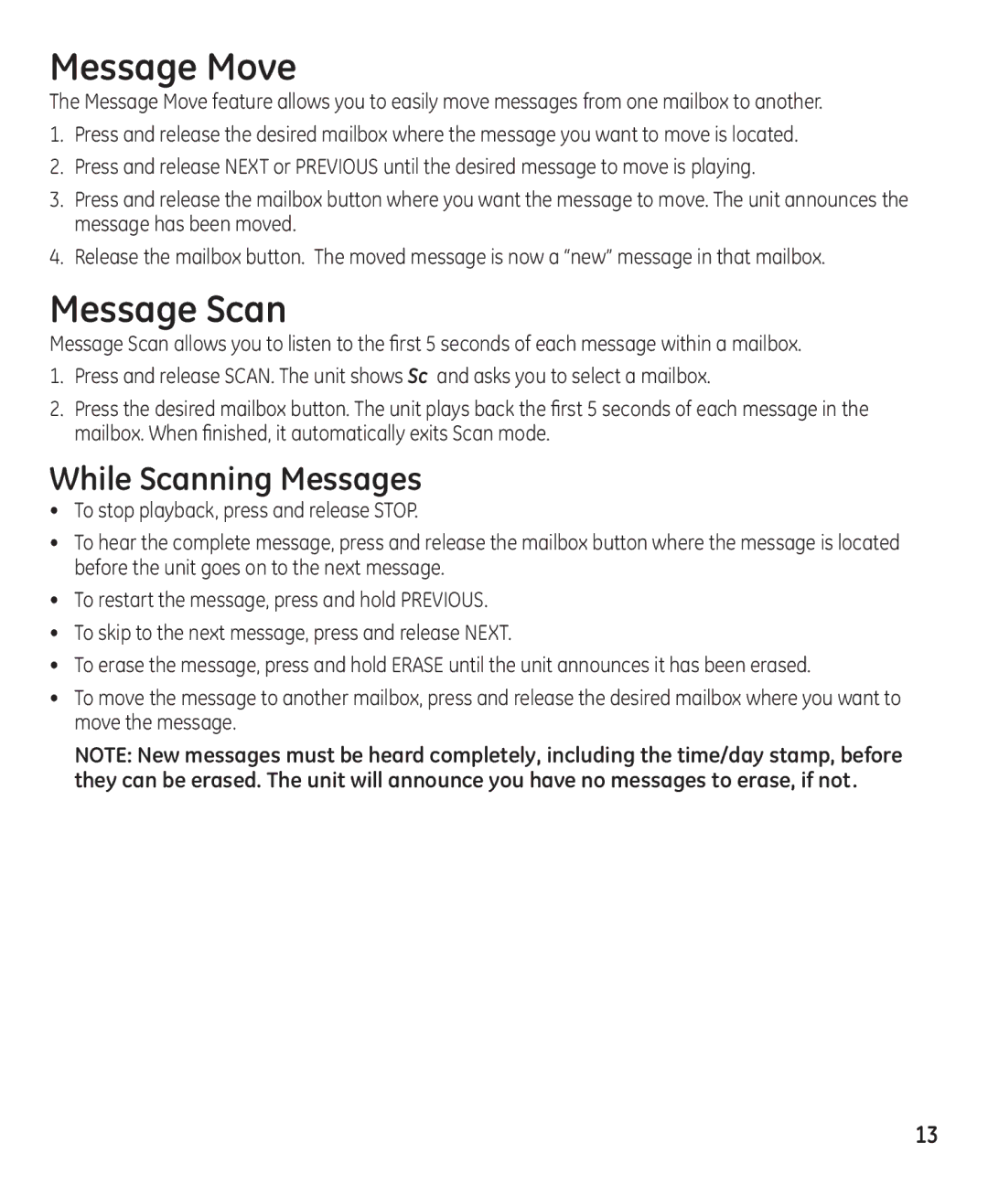 GE 16174120 manual Message Move, Message Scan, While Scanning Messages 