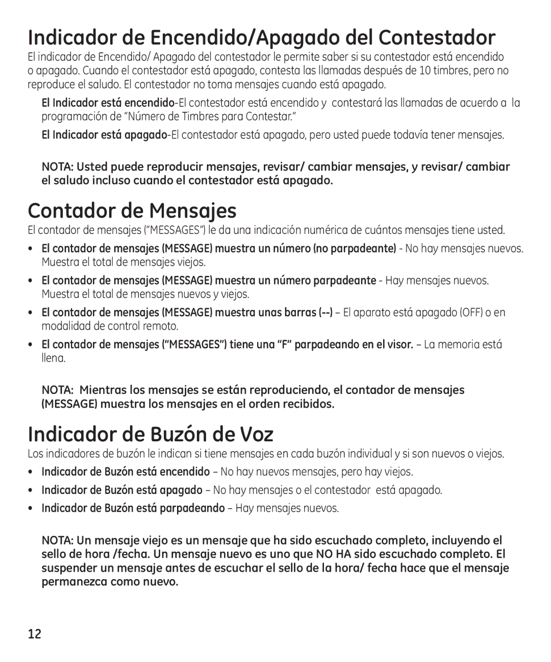 GE 16174120 manual Contador de Mensajes, Indicador de Buzón de Voz 