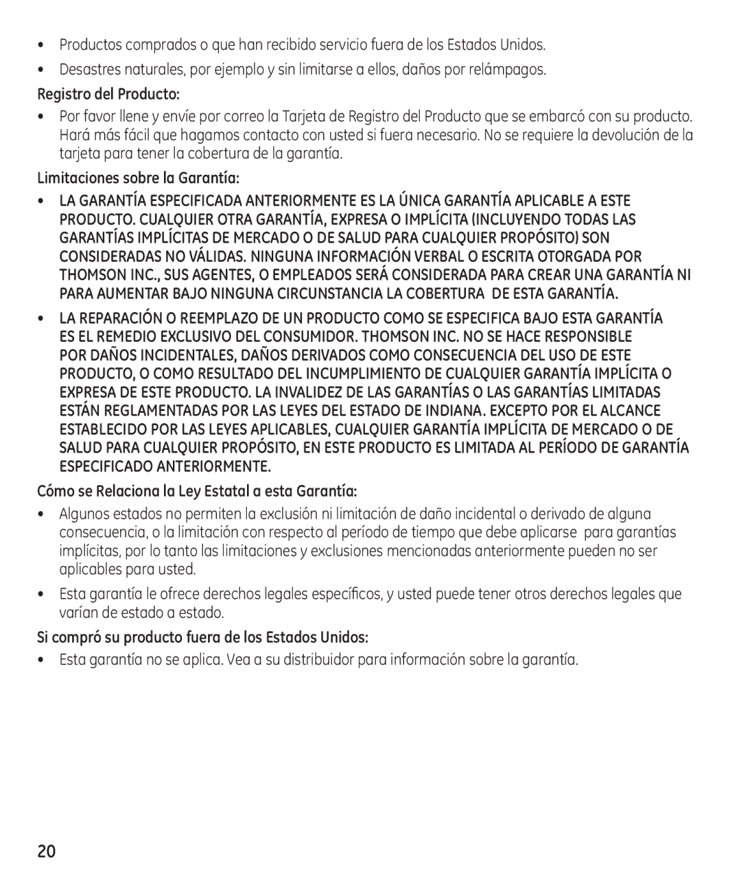 GE 16174120 manual Registro del Producto, Limitaciones sobre la Garantía, Cómo se Relaciona la Ley Estatal a esta Garantía 