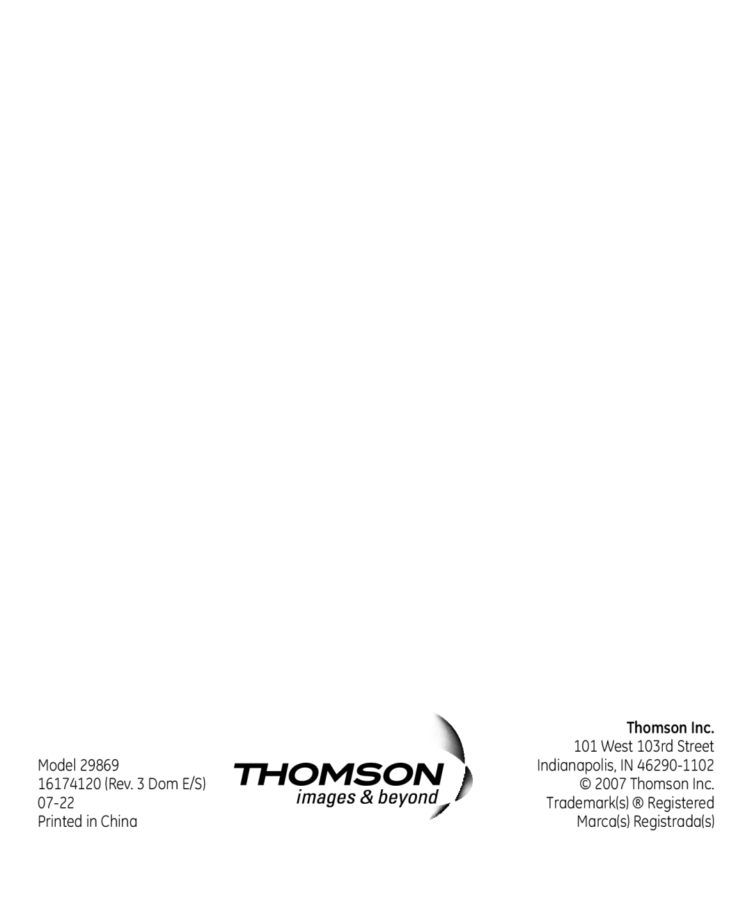 GE 16174120 manual Thomson Inc 