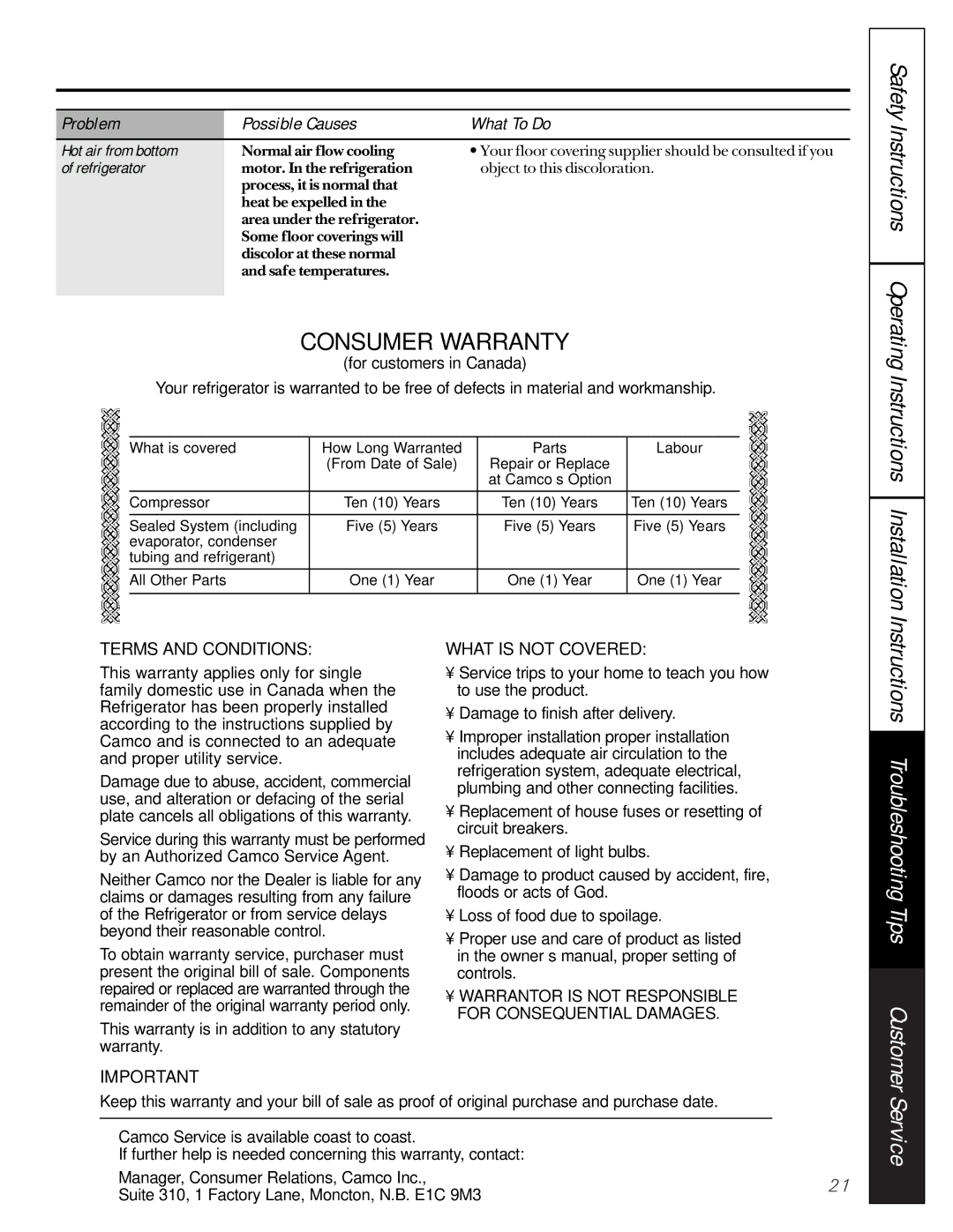 GE 16207744P008 owner manual Service, Hot air from bottom, Refrigerator 